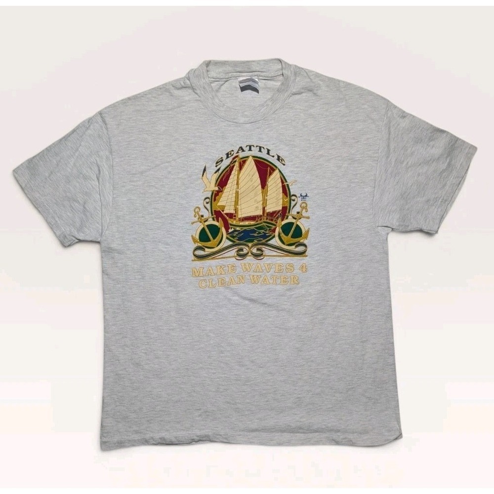 VTG Seattle Make Waves 4 Clean Water T Shirt XL Sailboat Graphic USA